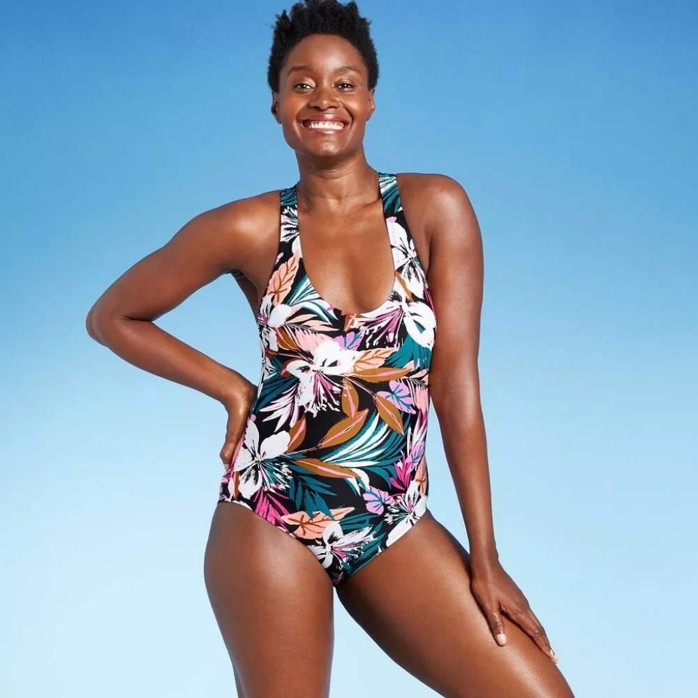 Kona Sol NWT Twist-Back Medium Coverage One Piece Swimsuit  Black Sz Medium